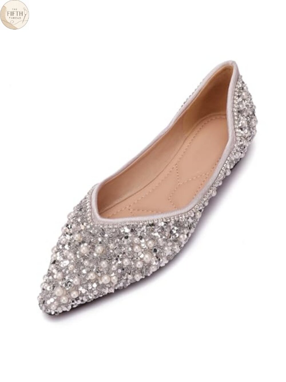 Rhinestone Pointed Toe Flats Memory Foam Wedding Dress Shoes
